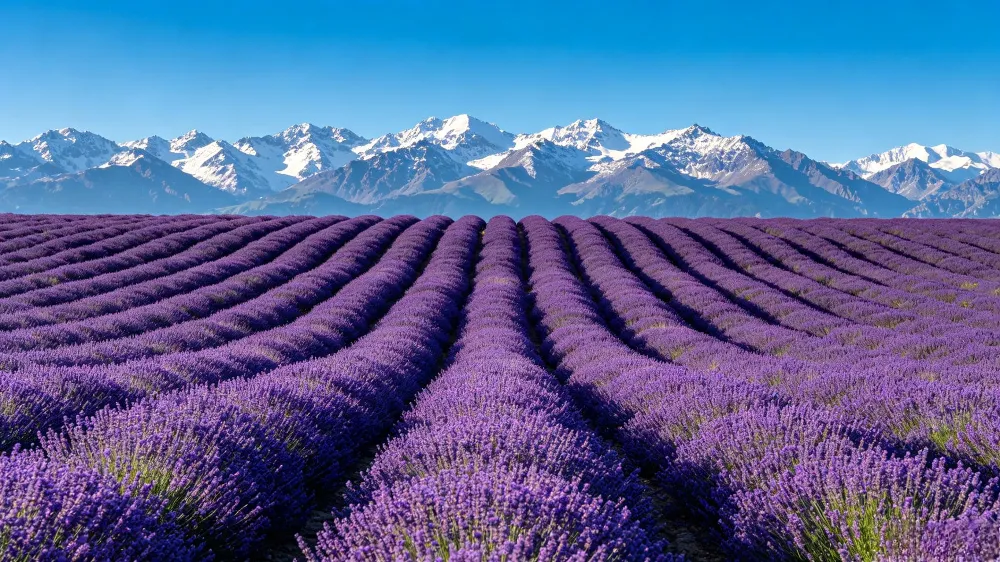 6 月伊犁霍城薰衣草田 天山雪山下的紫色花海