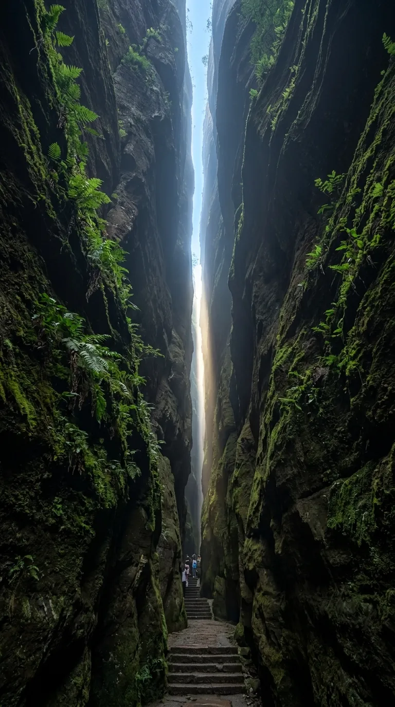 武夷山一線天景區狹窄石縫與自然奇觀景象
